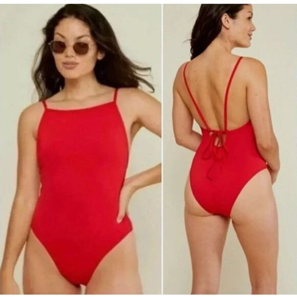 NWT Andie Swim Size XS TALL The Paloma One Piece Swimsuit Cherry Red Ocean Pool - Picture 1 of 8